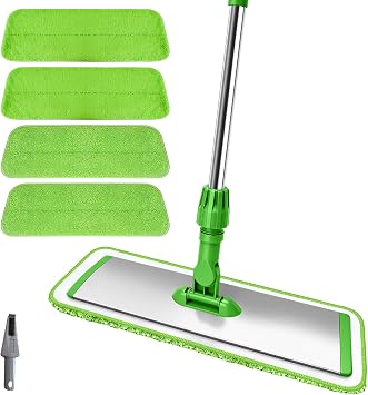 17.7" Microfiber Mop for Floor Cleaning, 59in Long Adjustable Stainless Steel Handle, 360 Rotating Large Flat Mops, 4 Washable Pads for Dry & Wet Cleaning for Hardwood, Vinyl, Laminate, Green