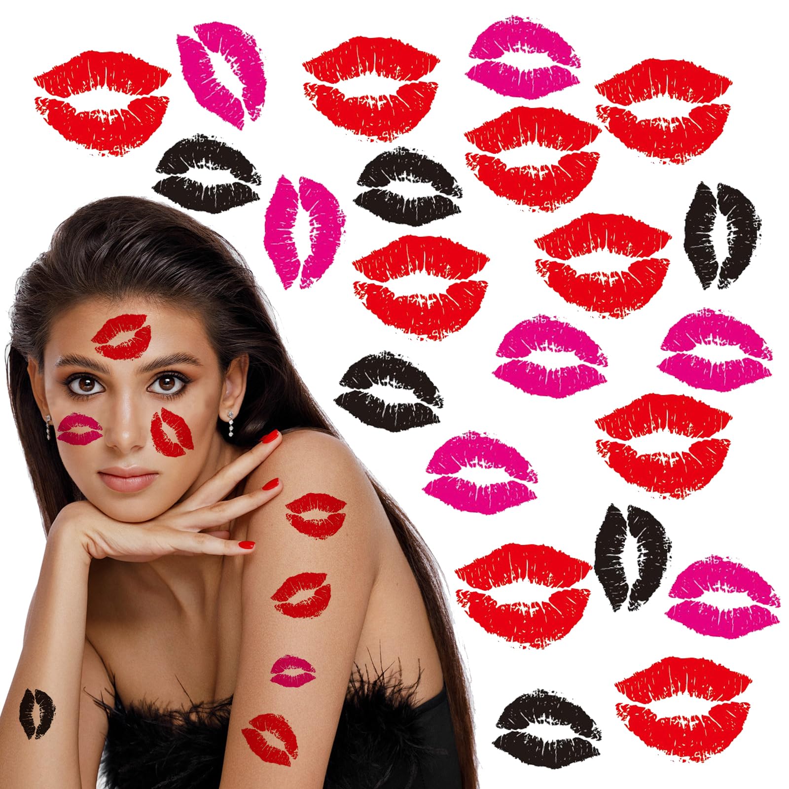 Kiss Tattoos Temporary Lip Tattoo Stickers 225 Pcs Valentines Day Decor Sexy Fake Tattoos Gifts Party Supplies