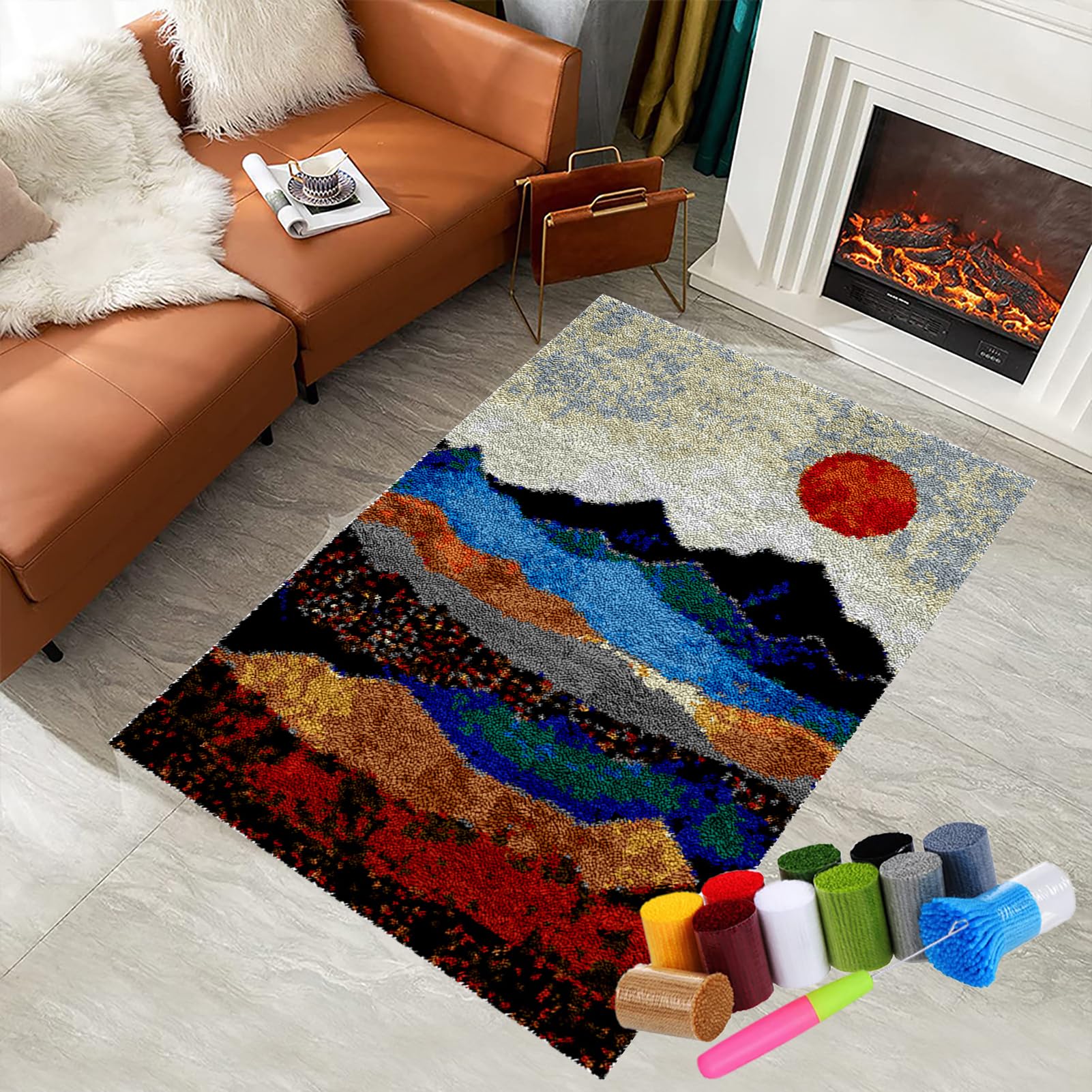 Latch Hook Kits for Adults Beginners, Tapestry Kits, Latch Hook Rug Kit for Home Dรฉcor, DIY Rug Making Kit for Adults with Printed Patterns, Canvas Yarn Latch Hook Kit, Crochet Kit 61 x 87 cm โ image 1