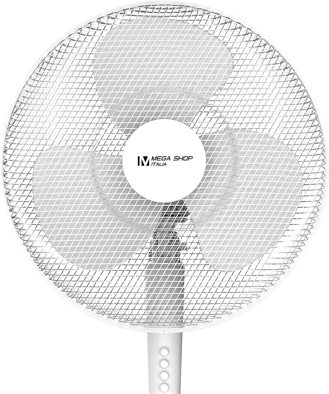 Megashopitalia Ventilatore a Piantana 45 Watt Metallo ABS 3 Pale 3 Velocità Diametro 40 Oscillazione Inclinazione Altezza Regolabile (Bianco)