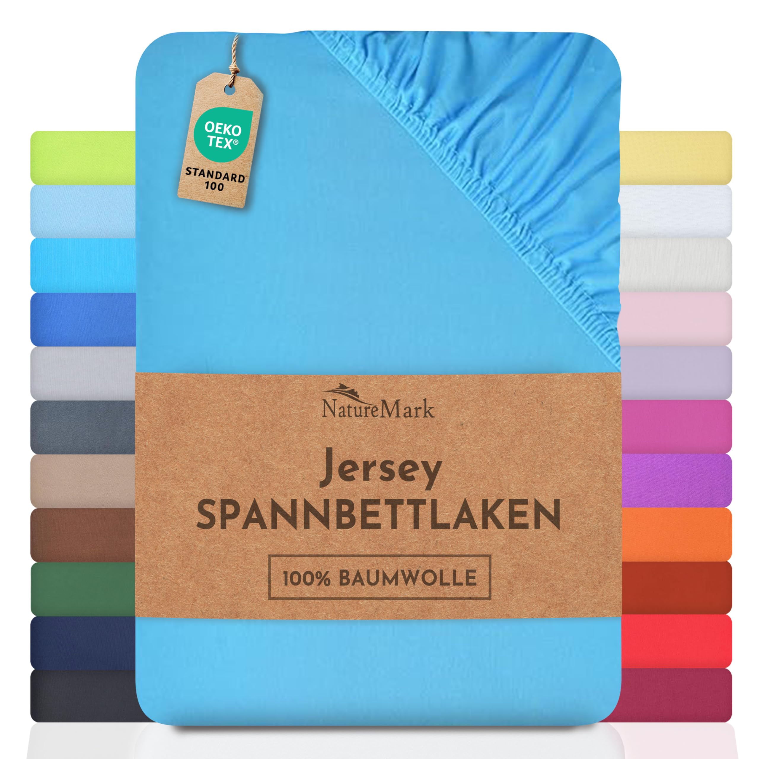 NatureMark Kinder Jersey Spannbettlaken, Spannbetttuch 100% Baumwolle in vielen Größen und Farben MARKENQUALITÄT ÖKOTEX Standard 100