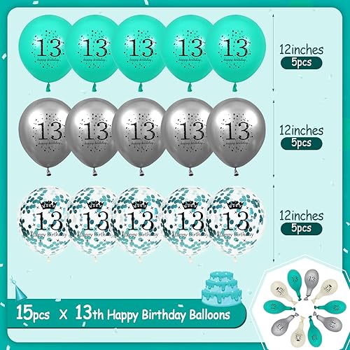 Miniatura 10 de Globos de cumpleaños color verde azulado del número 18, 15 globos de feliz cumpleaños del número 18 para adolescentes, niños y niñas, 18