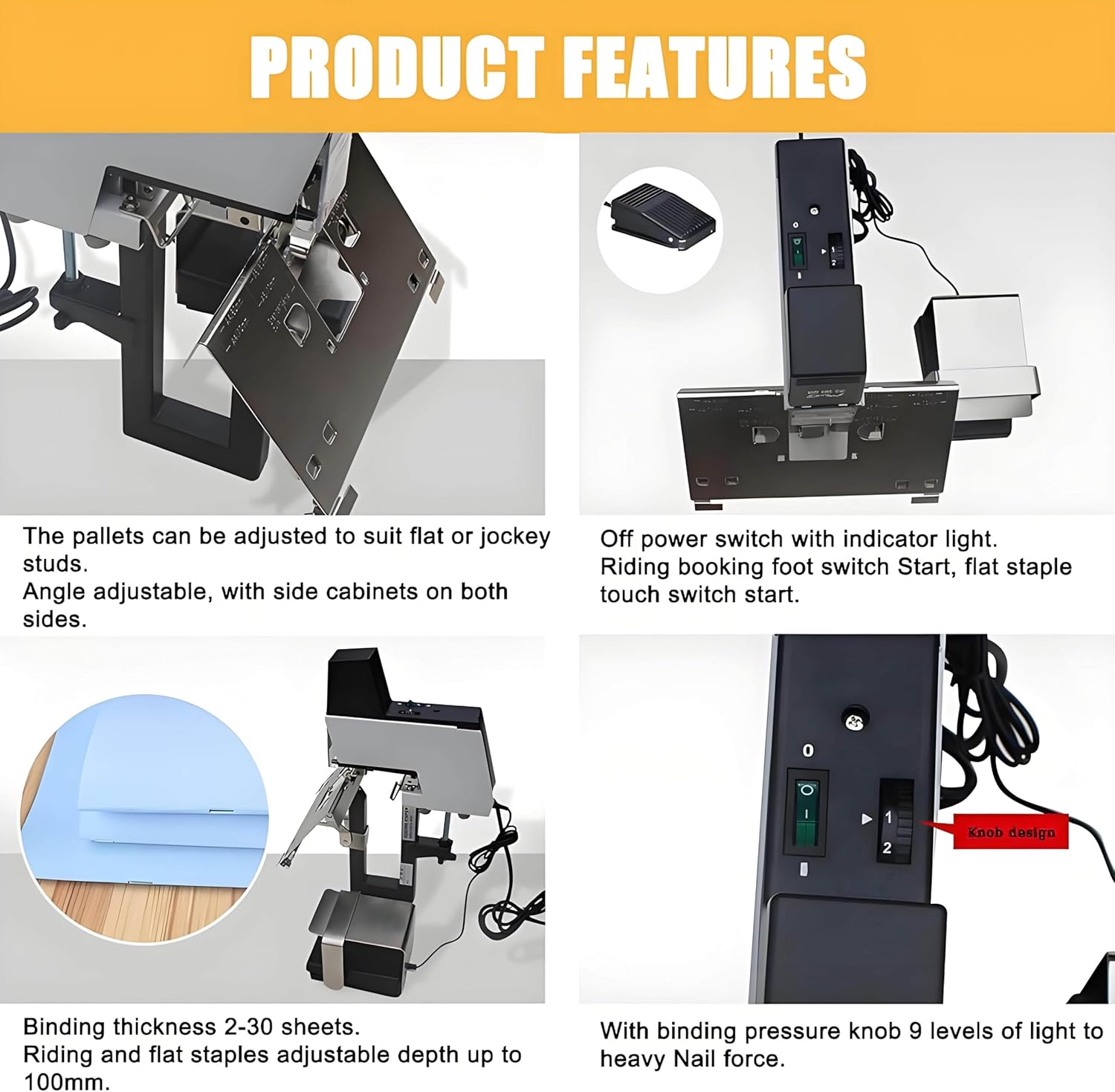 Riding Stapler, Multifunctional Manual Dual Flat Nail Sad-dle Stitch Stapler with Foot Pedal Controller, 2-30 Sheets Binding Thickness, for 66/6, 66/8 Type Staples