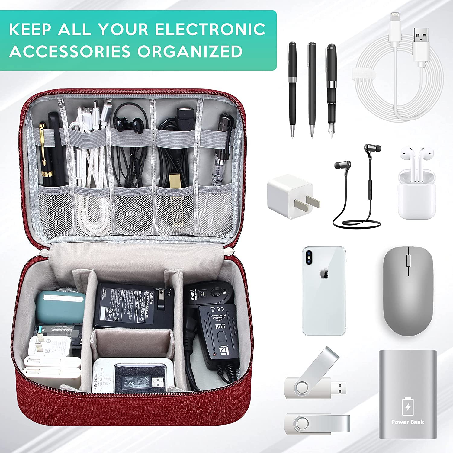 Travel Cable Organizer Bag - Waterproof & Dustproof USB Charger Storage Case For Electronics & Cords