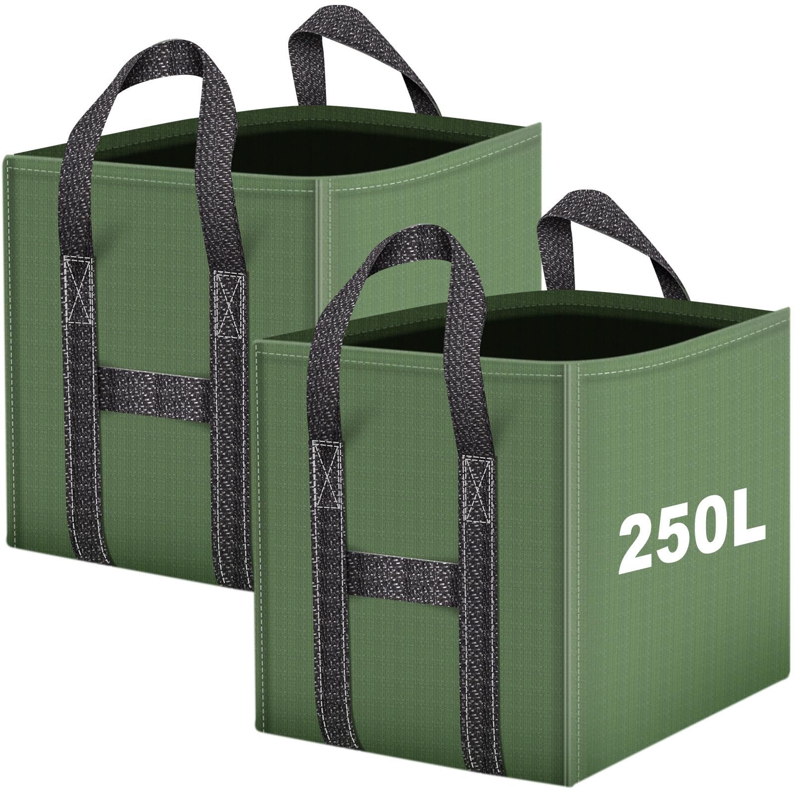 Sac Jardin Dechets Verts 2x250L, Sacs de déchets Jardin résistants en PP Robuste, Sacs Poubelle de Jardin Pliables et Réutilisables, étanche sac vegetaux jardin avec Poignées