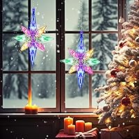 Vista 6 de Mudder Luces de estrella de Navidad de 10.8 pulgadas, decoración de estrella de plástico iluminada para árbol de estrellas, estrellas colgantes