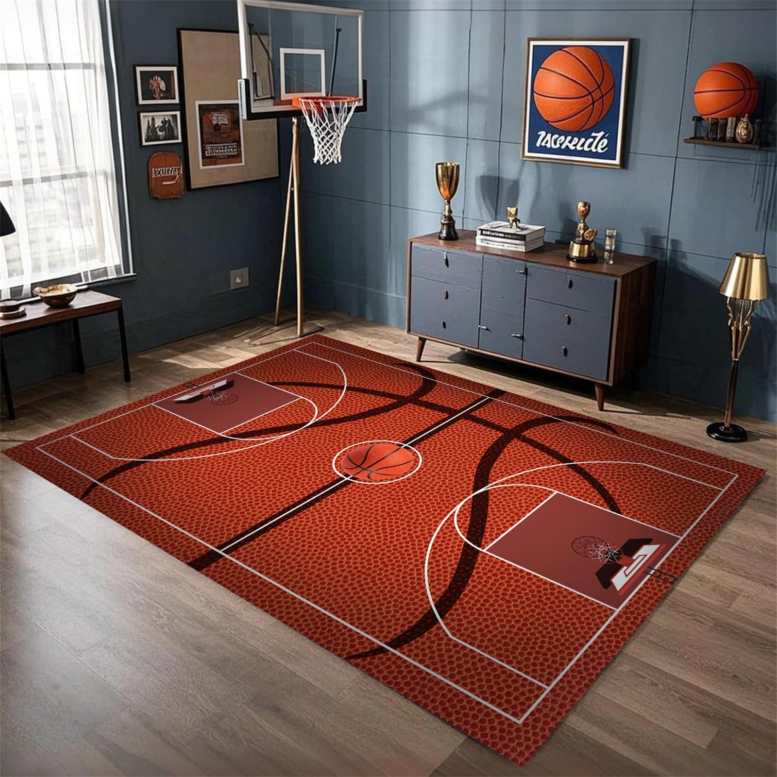AOESELN Basketball Court Rug - 180x230 cm Living Room rugs - Basketball Rug for Boys Bedroom Sports Carpet for Boys Bedroom Sports Mat for Room Decor