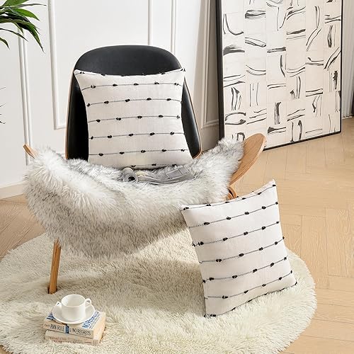 Miniatura 6 de Wracra Juego de 2 fundas de almohada decorativas estilo bohemio de 12 x 20 pulgadas, funda de almohada moderna de lino para sofá, cama y sala de