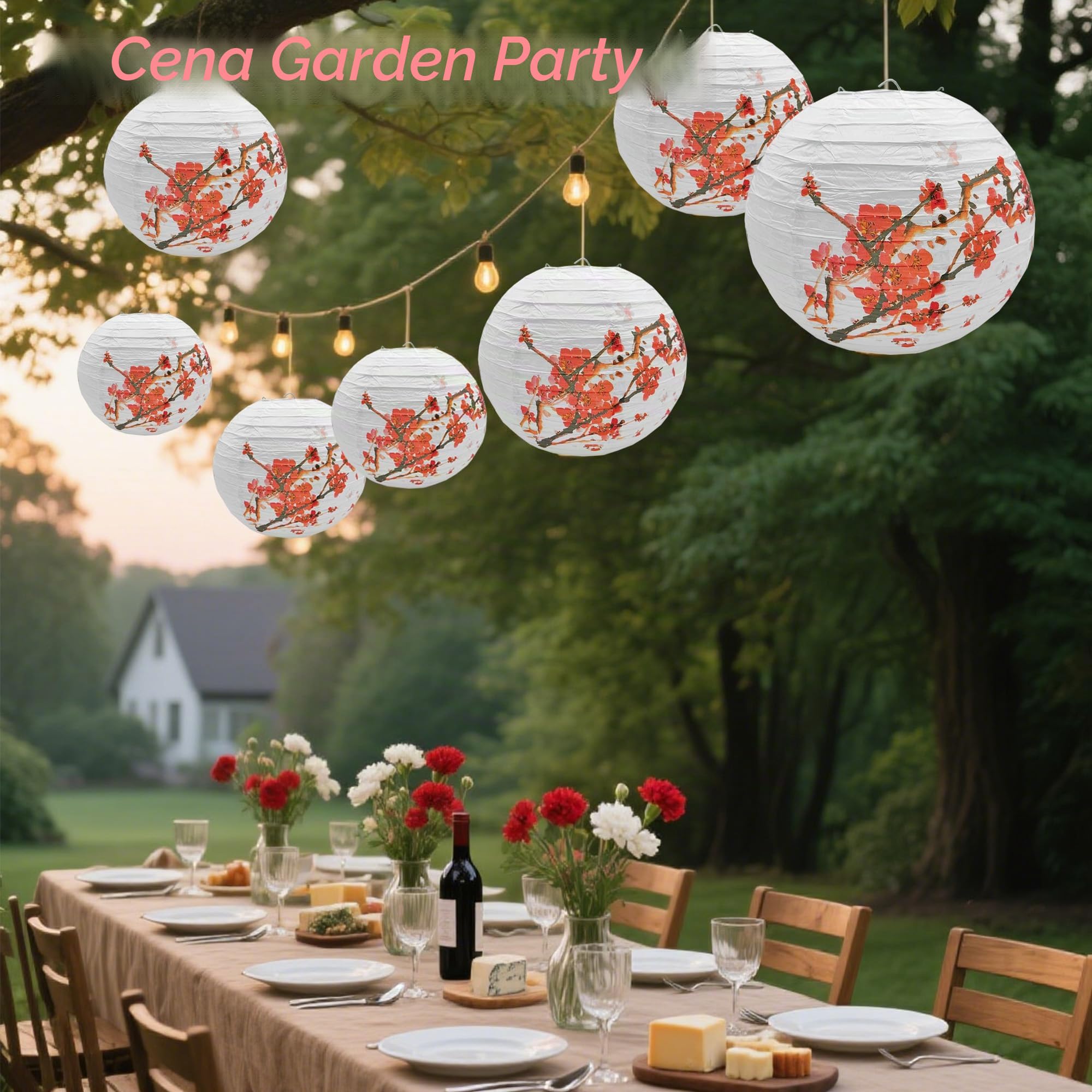 4 Pcs Pantalla Redonda Linterna Papel China Linternas Decoraciones Colgantes Lámpara Papel Flor Ciruelo Flor Decoración Jardín Banquete Boda Cumpleaños (A)