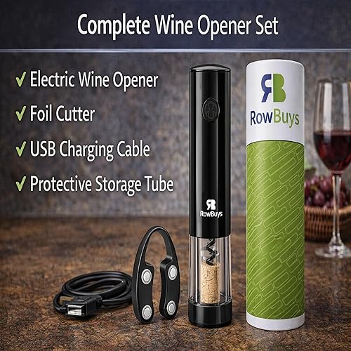 Miniatura 6 de Juego de abridor de vino eléctrico - Sacacorchos automático recargable con operación de un solo toque, abridor de botellas de vino inalámbrico con