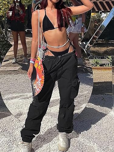 Miniatura 3 de Xineicy Y2K - Pantalones holgados para mujer, pantalones vintage de pierna ancha, pantalones de paracaídas, pantalones cargo Hip Pop