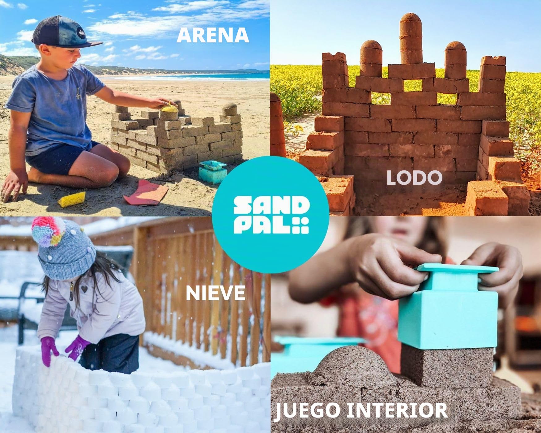 Kit Sand Pal para construir castillo de arena juguete de playa con moldes para ladrillos y bolsa para el transporte para castillos de arena de gran tamaño en nieve y barro