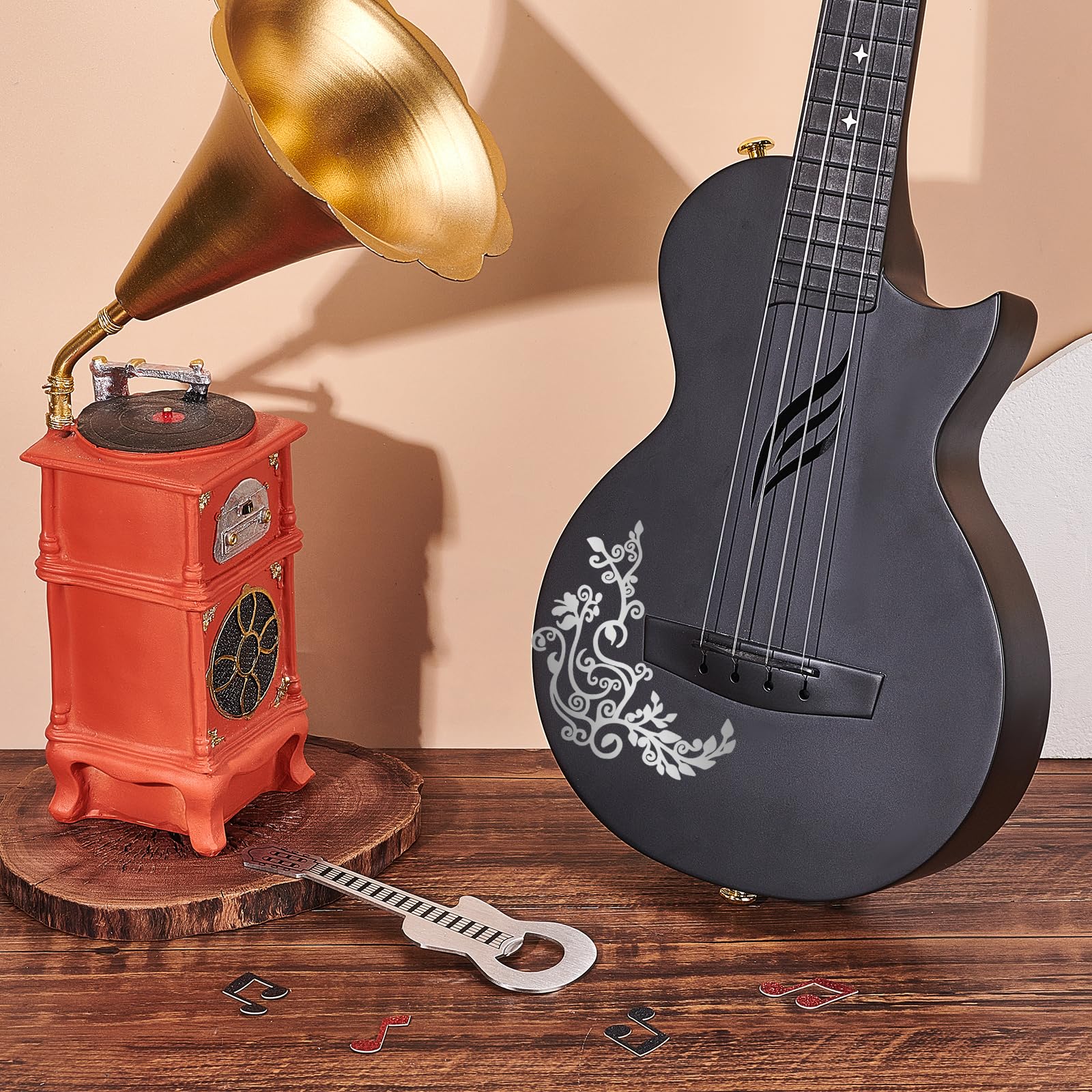 PLIGREAT Silver Flower Vine Guitar Guard Board Adesivi Decalcomanie Chitarra Regali FAI DA TE per il bassista Chitarra Acustica Strumento Forniture per negozi Adesivi per il corpo della chitarra