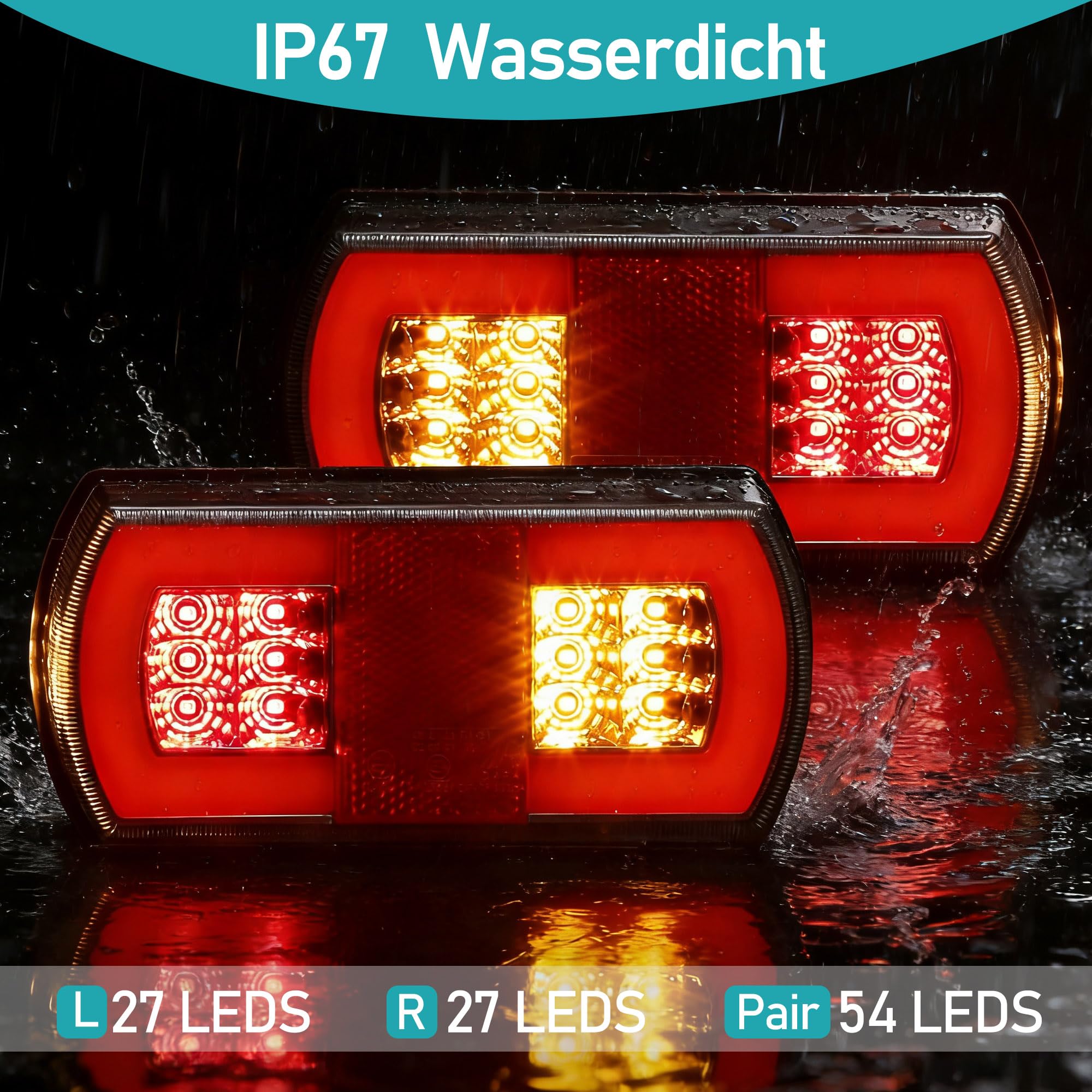 G & D Feux de Remorque Led 12V 24V Étanche IP67 Feu Arrière de Remorque Camion Caravanes & Bateau 5 Fonctions Feu de Stop Feux de Plaque ECE Homologué