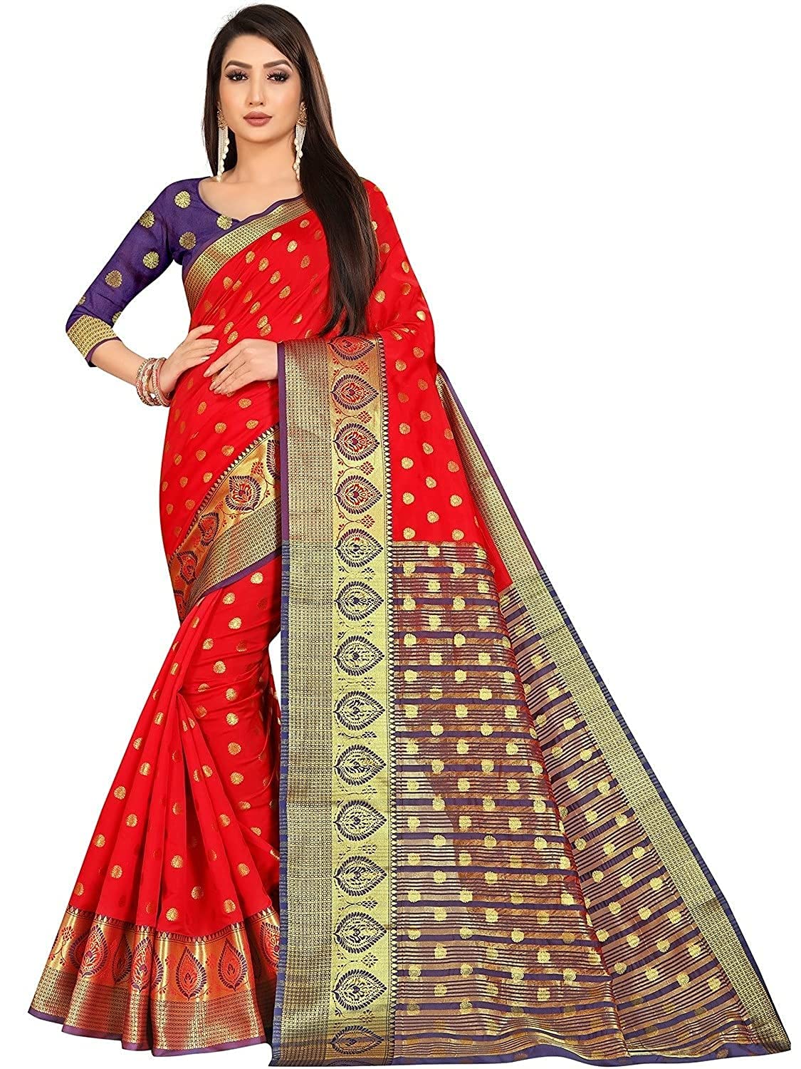 AMAR CREATION Women's Solid Soft Litchi Silk Saree With Blouse Piece