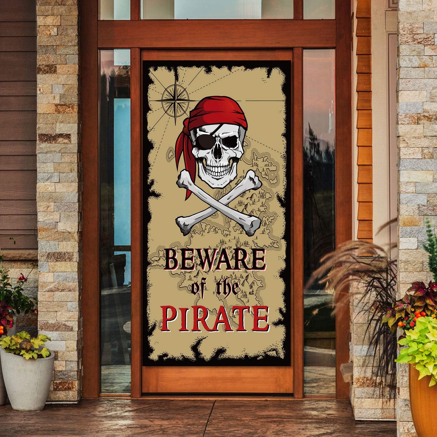 Beware of Pirates Door Banner Pirate Party Decoration Backdrop Halloween Birthday Party Supplies
