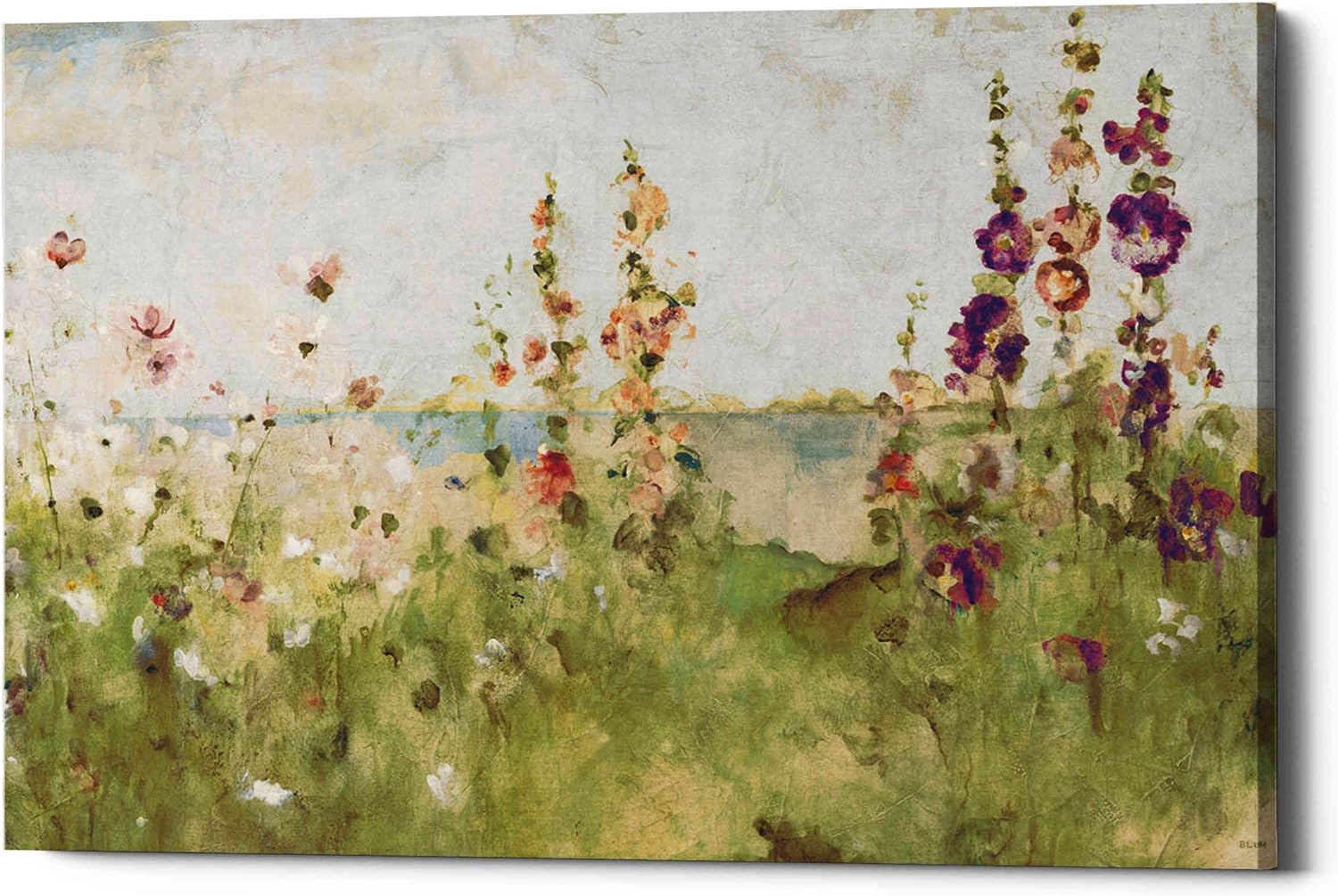 Epic Graffiti 'Hollyhocks by the Sea' by Cheri Blum, Canvas Wall Art, 18"x12"