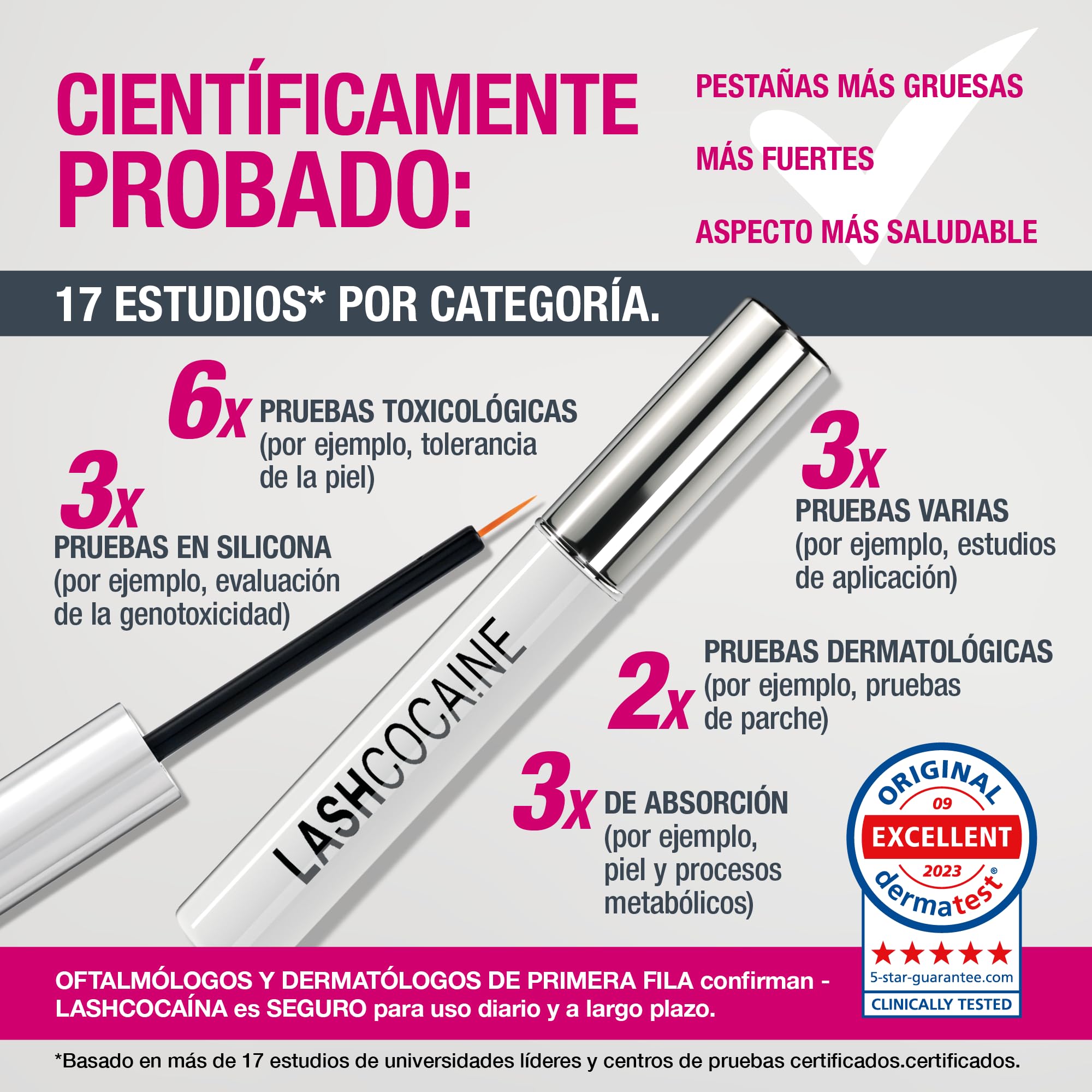 Lashcocaine® Sérum profesional para pestañas de Svenja Walberg®, fabricado en Alemania, incluye tarjetas de medición para un éxito visible, aumentador de pestañas