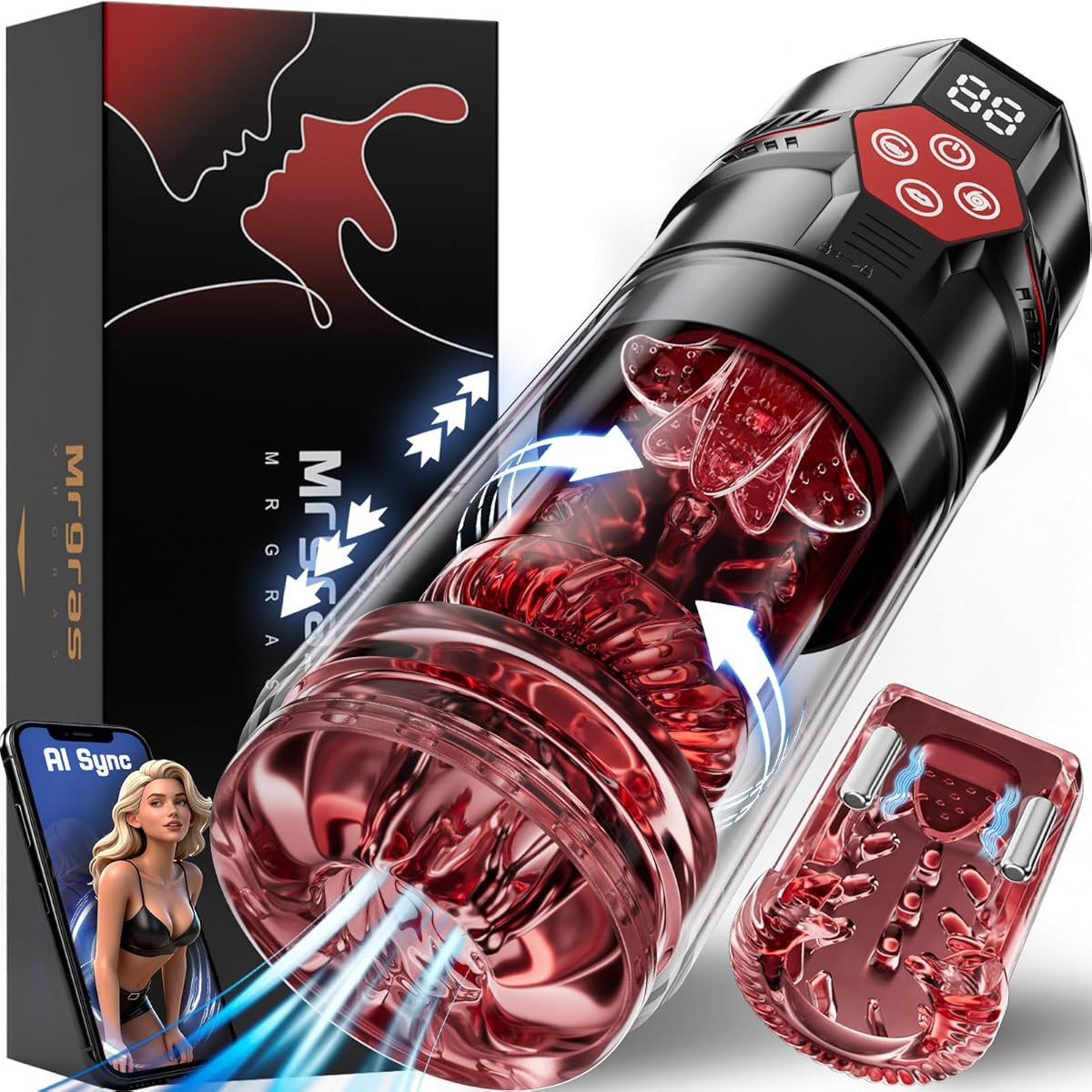Mrgras Male Masturbator Penis Pump - AI Sync Male Sex Toys for Men with 12 S Vacuum Pump & 7 Thrusting Rotating Vibrating Sucking Licking Adult Toys Mens Sex Toys Pocket Pussy Pumps & Enlargers