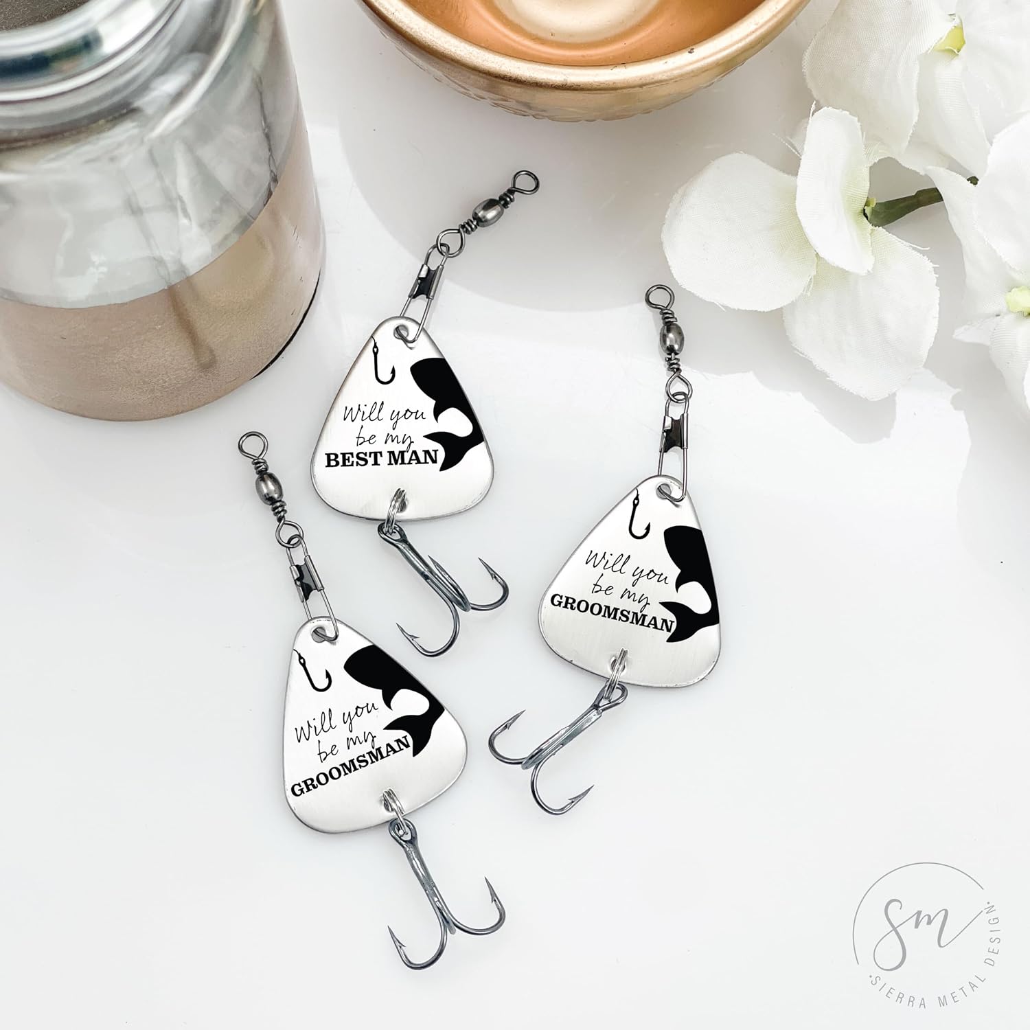 Wedding Party Fishing Lures - Best Man, Groomsman - Set of 3 - Will You be My - Photo Props for Wedding Photos, Engagement Photos, Save The Date