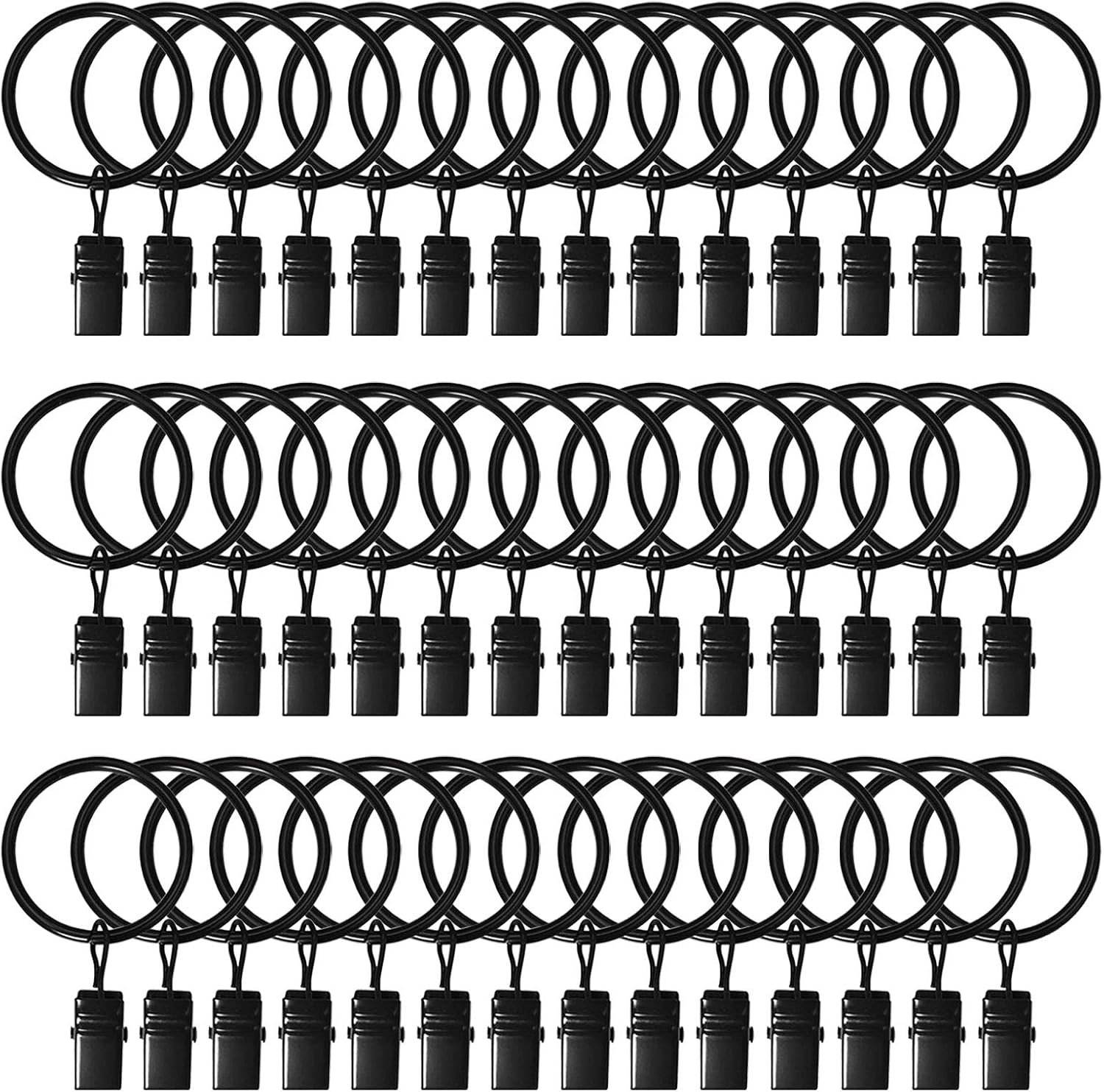 42 Pack Curtain Rings with Clips 1.26 Interior Diameter,Metal Drapery Ring with Clips Compatible with up to 1 inch Drapery Rod,Strong Vintage Decorative Rustproof Drapery Ring with Hooks(Black)