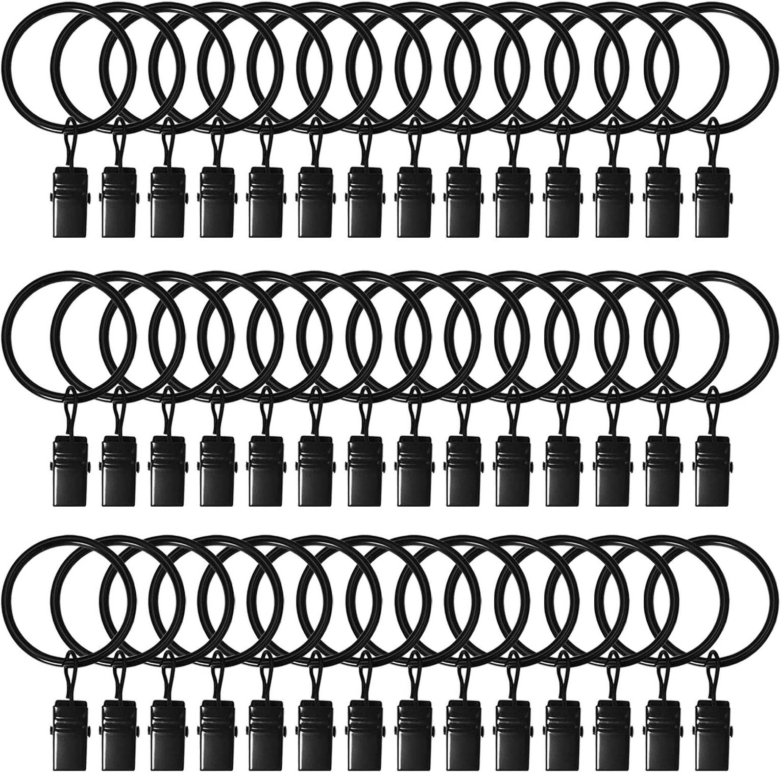 42 Pack Curtain Rings with Clips 1.26" Interior Diameter,Metal Drapery Ring with Clips Compatible with up to 1 inch Drapery Rod,Strong Vintage Decorative Rustproof Drapery Ring with Hooks(Black)