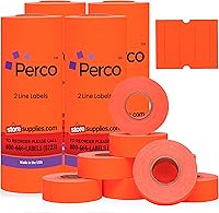 Vista 27 de Perco Etiquetas amarillas de 2 líneas, 8 rollos, 1 manga, 6,000 etiquetas de precio en blanco y fecha para pistolas Perco de 2 líneas de precio