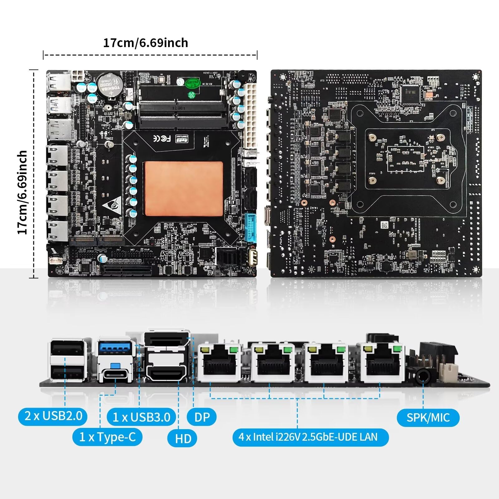 6 Bay NAS Motherboard Core i5 1135G7, Mini ITX 17x17 cm MainBoard, 6 x SATA3.0, 4 x i226-V 2.5GbE LAN, 2 x M.2 NVMe (PCle3.0x4), 2 x DDR4, PCIE×4, Barebone NO RAM NO SSD