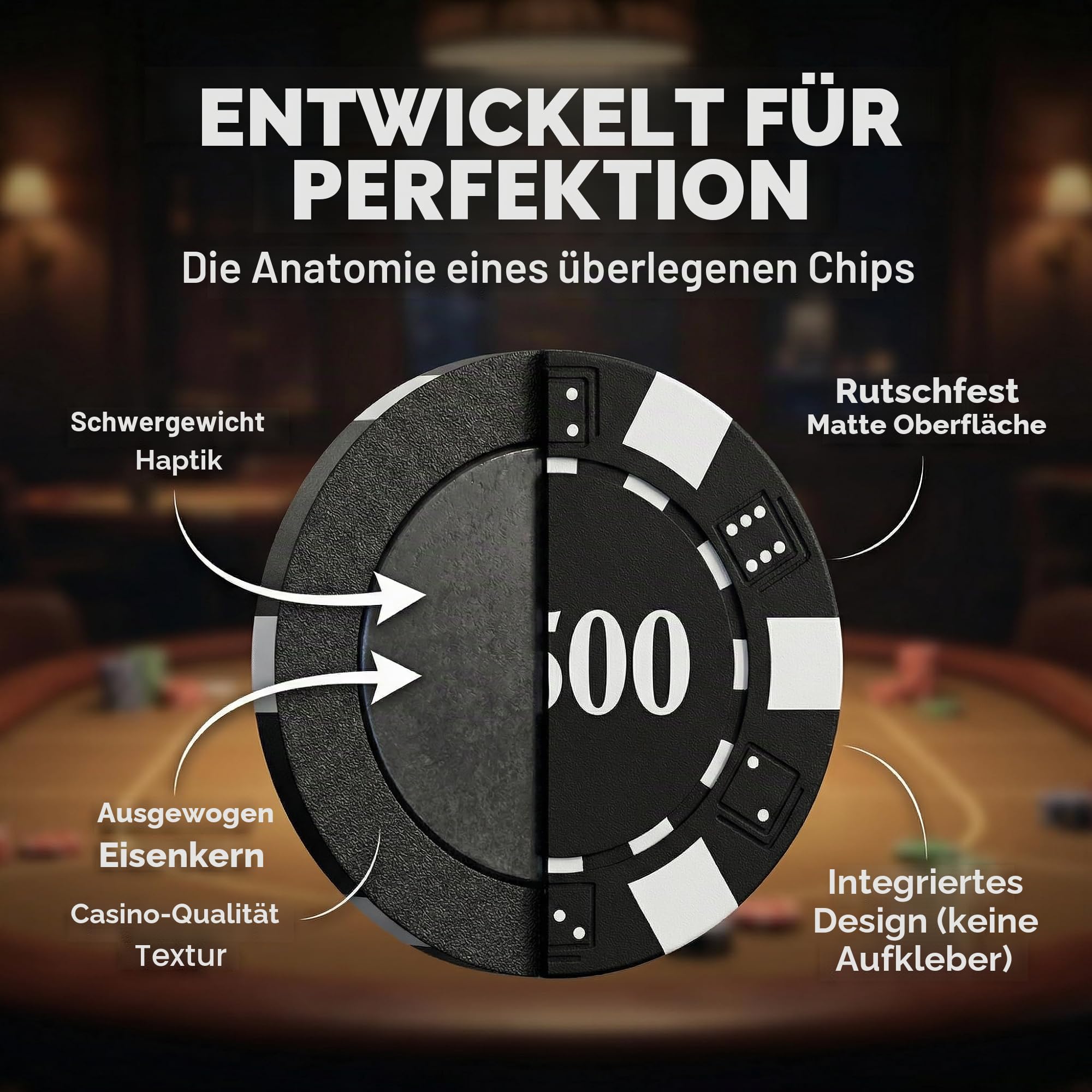 HEITOK Pokerkoffer 500 Stück – Premium Texas Holdem Set mit 11,5g Laser Chips & Alu-Koffer für 10 Spieler | Aluminiumkoffer mit Dealer und Blind Buttons, für 2-10 Spieler, Texas Holdem, organisierte Kartenrunden, zu Hause
