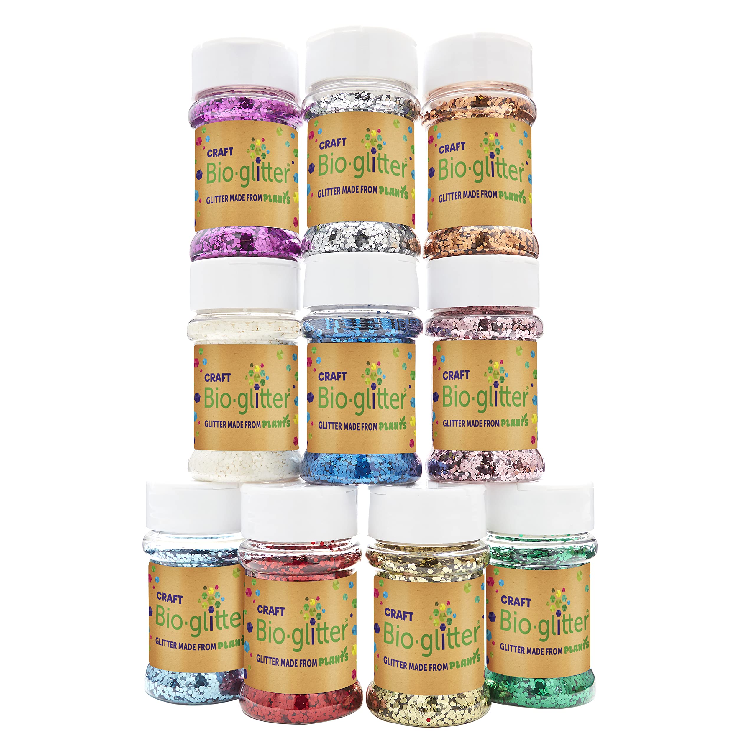 Craft Biodegradable Glitter, Chunky Craft Glitter, No Plastic, Arts and Crafts for Kids, Card Making, Decorations, Candle Making, Eco-Friendly, Cruelty Free - Assorted - 40g x 10