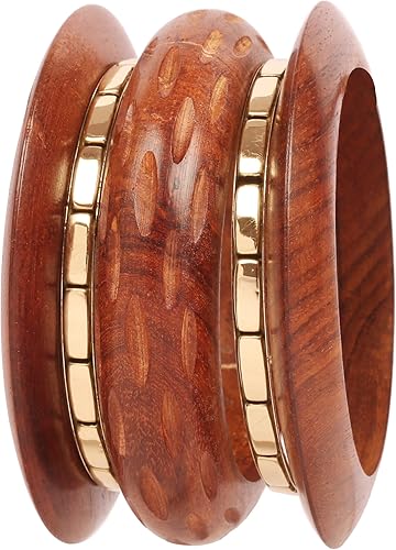 Touchstone Juego de pulseras de joyería de diseño indio hechas a mano con madera y latón hecho a mano y hecho a mano de obra natural, para mujer.