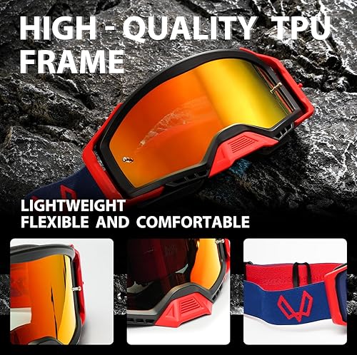 Miniatura 6 de VOZAPOW Motorcycle Goggles ATV Goggles Dirt Bike Goggles Anti-fog Anti-Scratch Racing Helmet Goggles for Men Women Youth