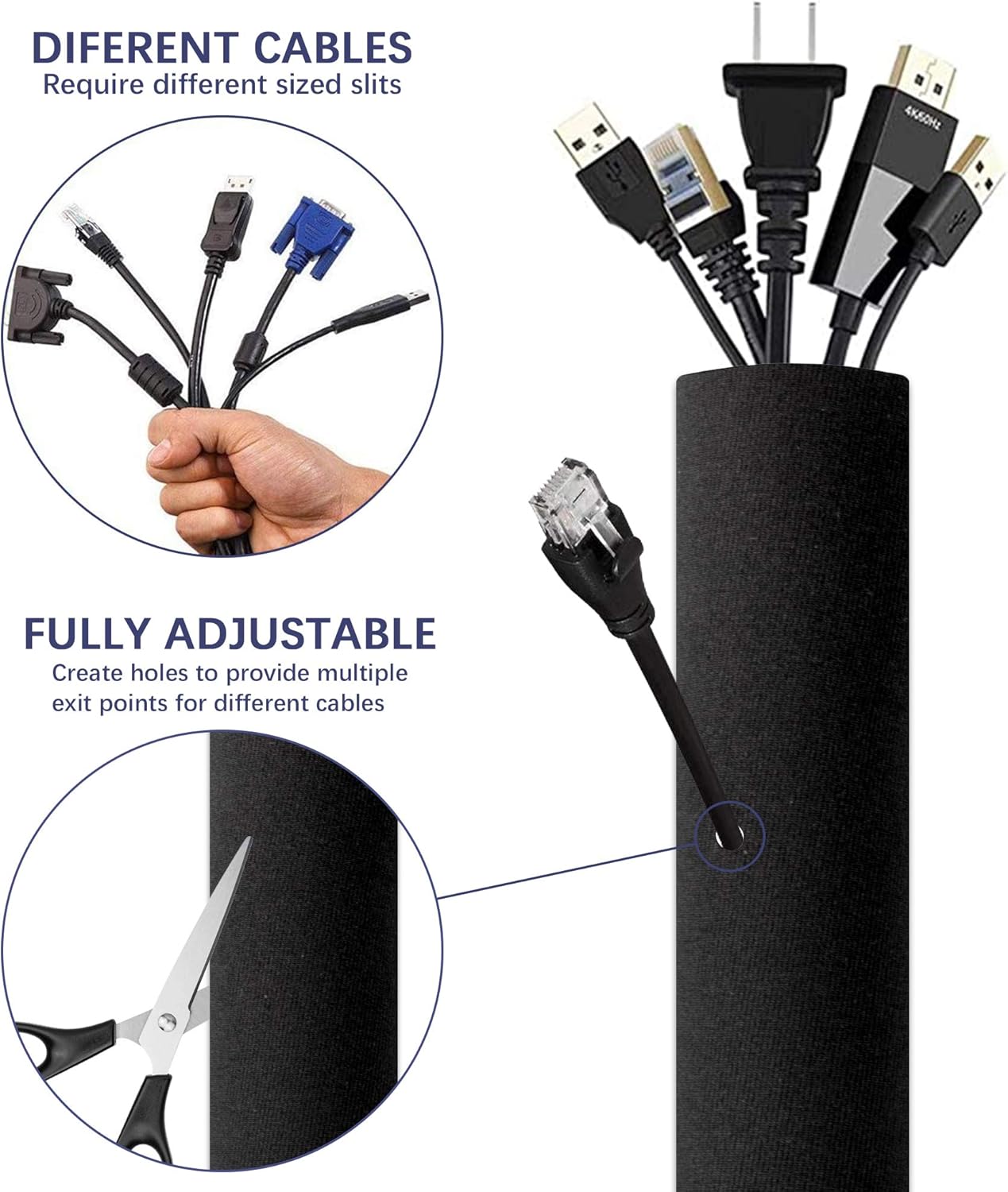 Migeec Cable Management Sleeve,4 Packs Cord Organizer & Cable Hider for TV / Computer / Home Entertainment,Black Wire Organizer and Cable Cover,20 inch: Electronics