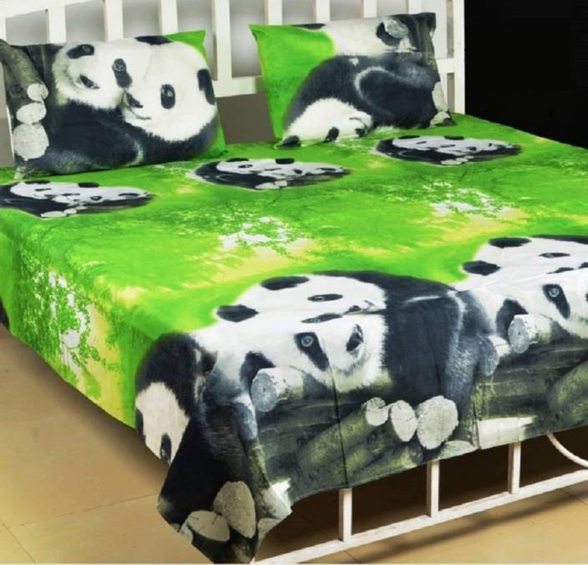 BALA JI FAB™ 155Thread Count Cotton Double bedsheet Latest Desing(Panda)