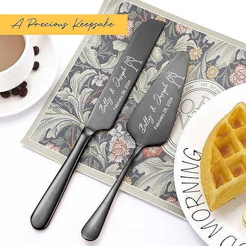 Miniatura 2 de Juego de cuchillos y servidores personalizados para tartas de boda, tenedores de acero inoxidable, cortador de tartas, juego de corte de pastel