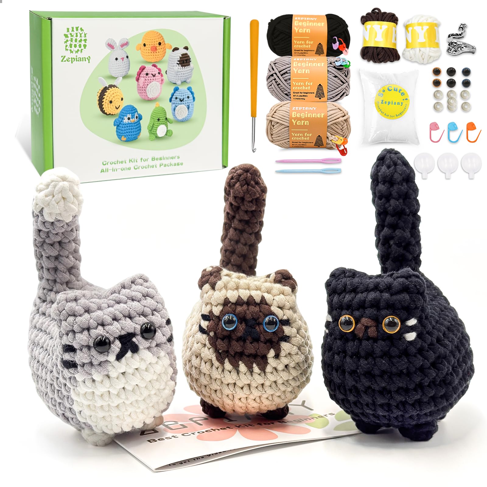 Crochet Kit for Beginners, Crochet Cat Beginner Crochet Kit for Adults, Amigurumi Crochet Animals Cat Crafts Crochet Kits, Easy Knitting Kit