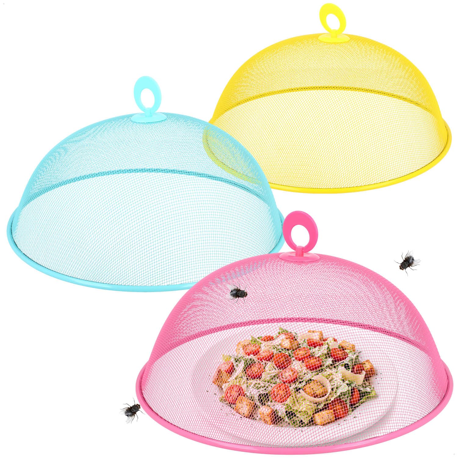 com-four® 3 Copri Alimenti Ø 35 cm – Cupola in Metallo – Protezione Colorata per Cucina, terrazza e Giardino [Selezione variabile]