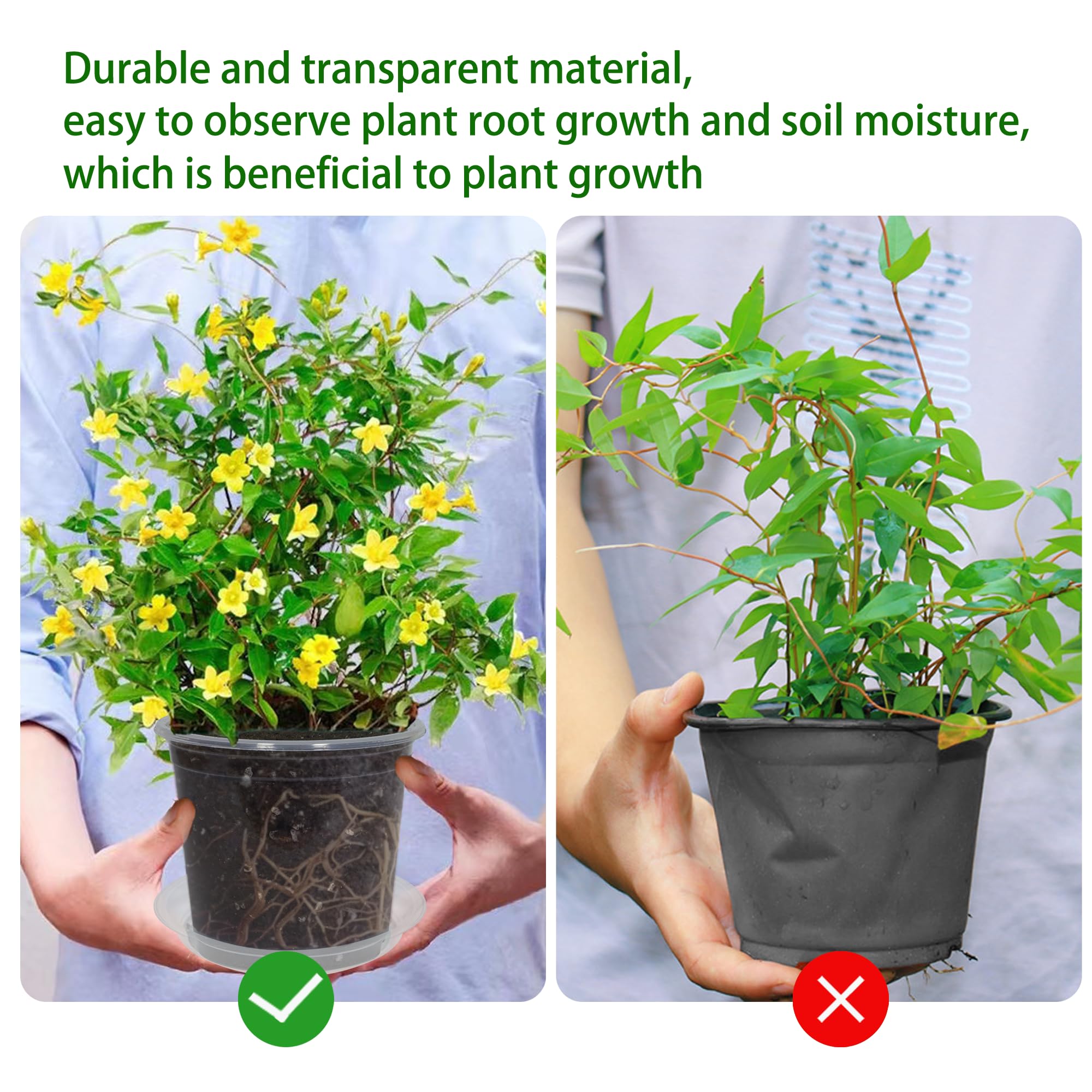 Lot de 20 pots de fleurs transparents de 10,2 cm avec drainage pour plantes, pots de rempotage transparents pour semis, pot de démarrage (transparent, 10,2 cm, 20 pièces)