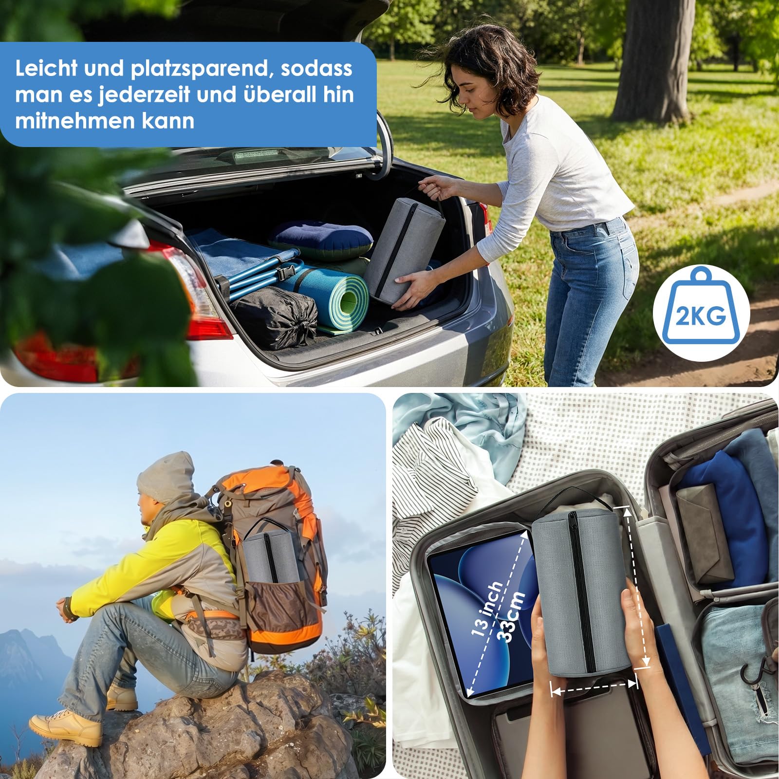 Einzel-Luftmatratze , Camping Isomatte Schnellaufblasend mit abnehmbarer Pumpe & integriertem Kissen, TPU Luftbett Auslaufsicher & Kompakt Gästebett für Zuhause, Camping & Reisen, bis 300kg Belastbar