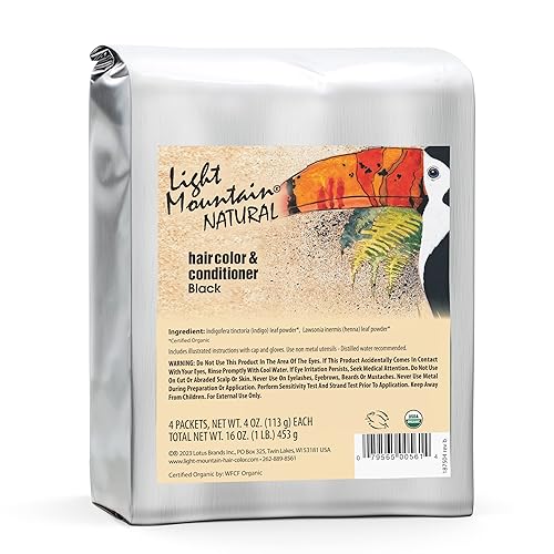 Light Mountain Tinte y acondicionador para el cabello de henna, tinte negro para hombres y mujeres, polvo orgánico de hoja de henna y botánicos, sin