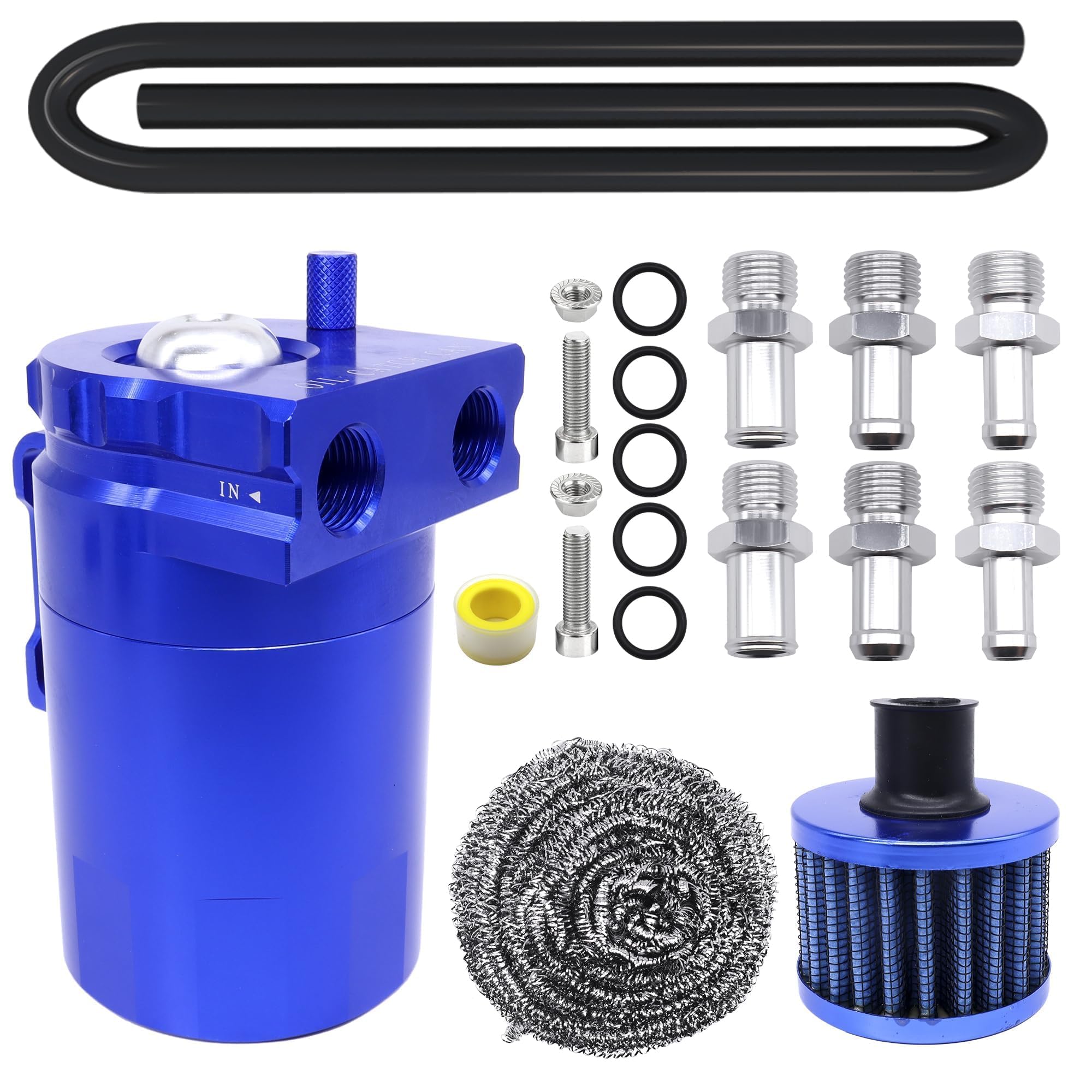 Car Oil Catch Tank Can Serbatoio di carburante in alluminio Serbatoio di stoccaggio dell'olio con filtro dell'aria Tubo di ricambio Accessori 350ml Serbatoio(blu)