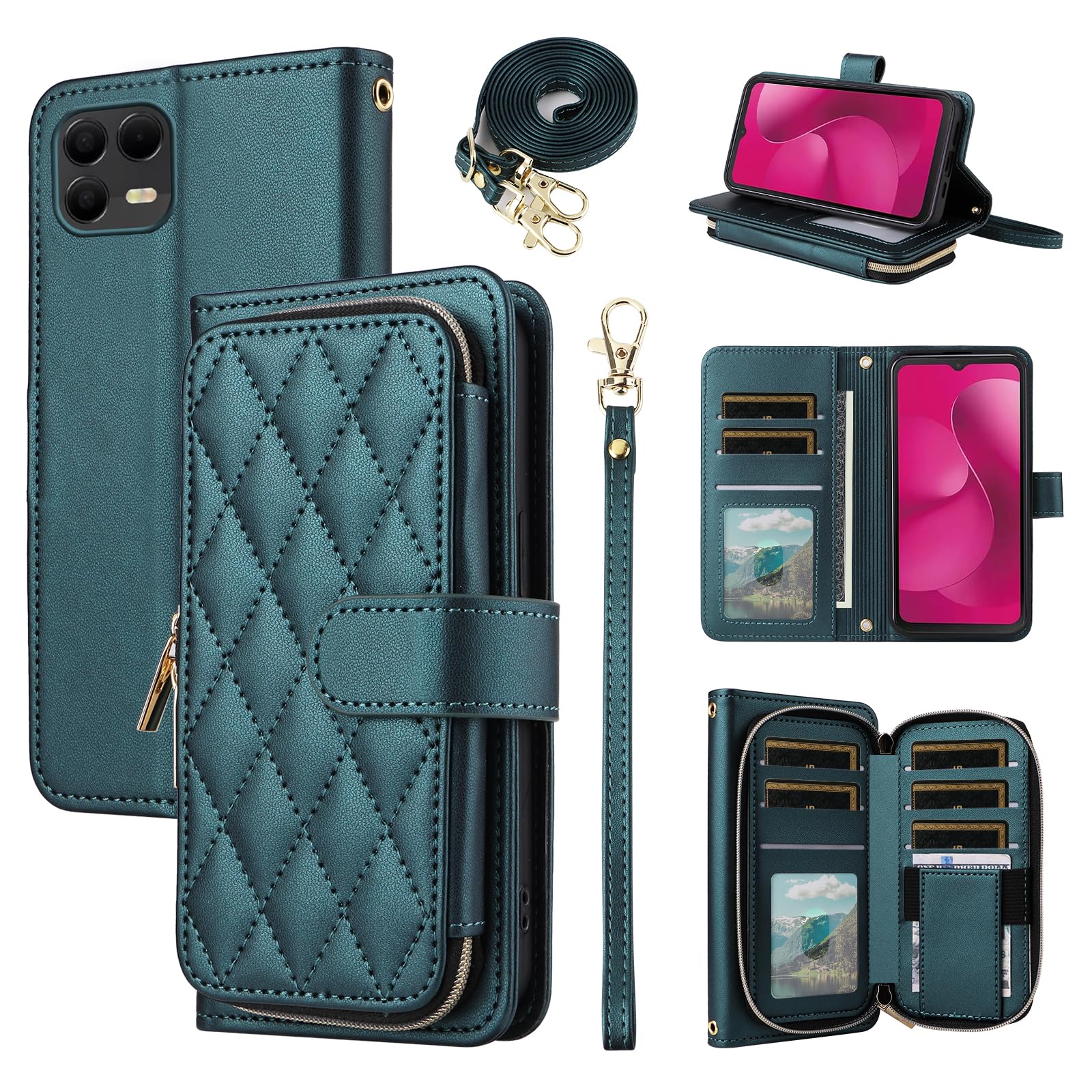 Argyle - Custodia a portafoglio con cerniera per T-Mobile Revvl 8