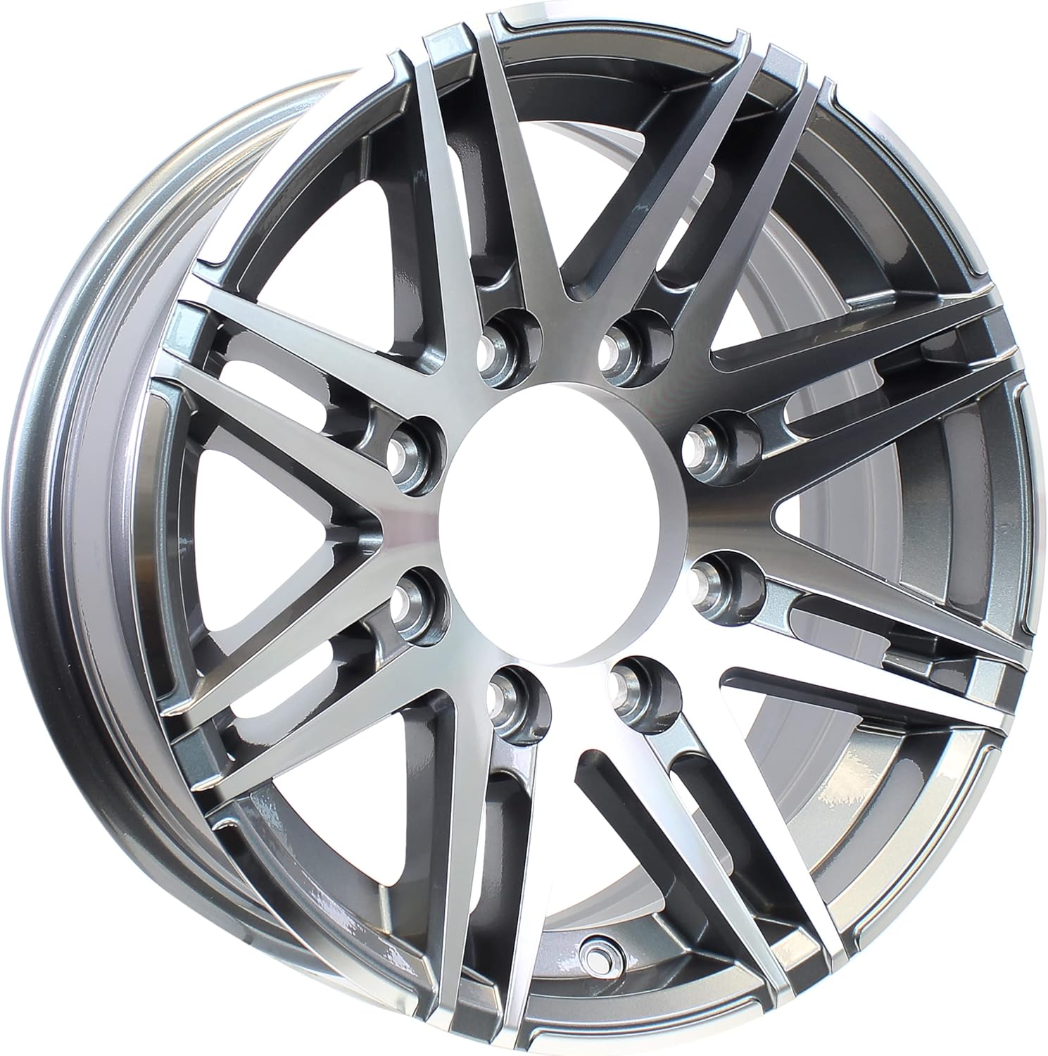 eCustomrim Aluminum Trailer Wheel 16X6 16 Inch Rim Gun Metal Machined 8 Lug On 6.5 Center 4080 lbs.