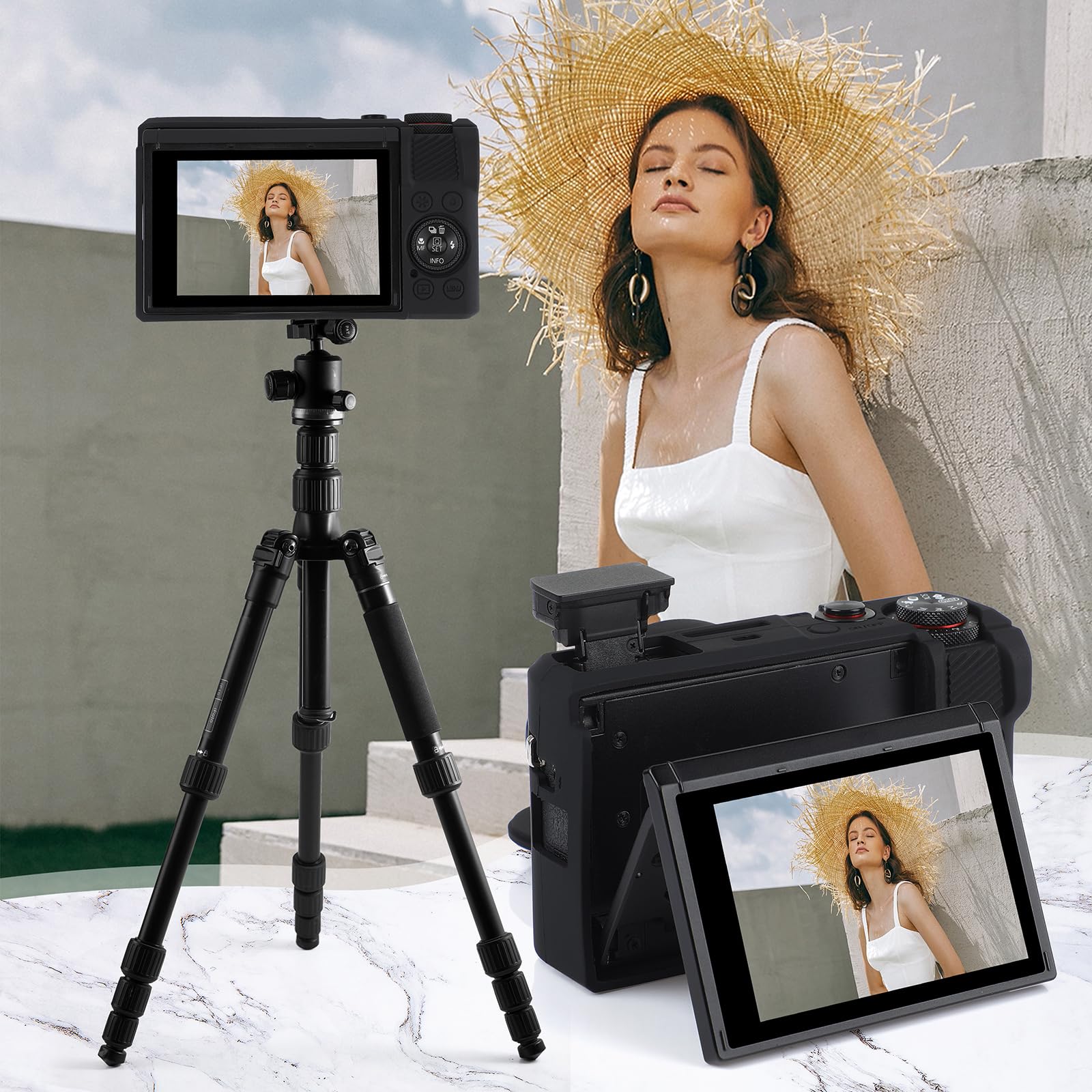 Funda de cuerpo suave para Canon G7X Mark III, funda protectora de silicona con cubierta de lente móvil para Canon Powershot G7X Mark III, G7X Mark III funda protectora (negro)