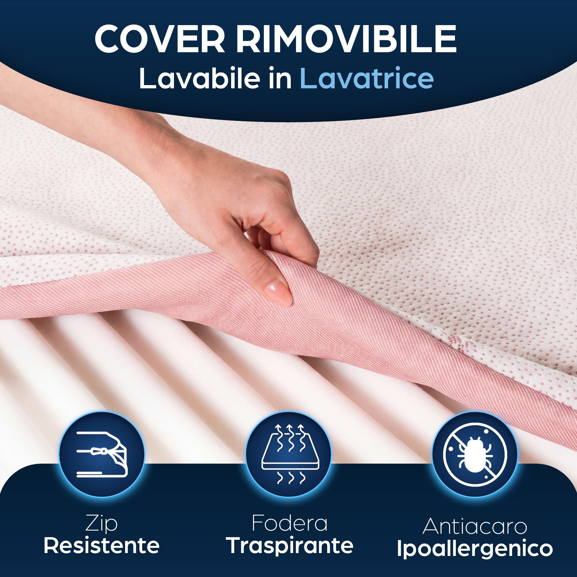 Topper Matrimoniale 160x190 in Foam per Materasso Correttore Alto 6 cm con Rivestimento Sfoderabile e Lavabile Futon Top per Letto e Divano Letto per Massimo Comfort e Sonno Migliore