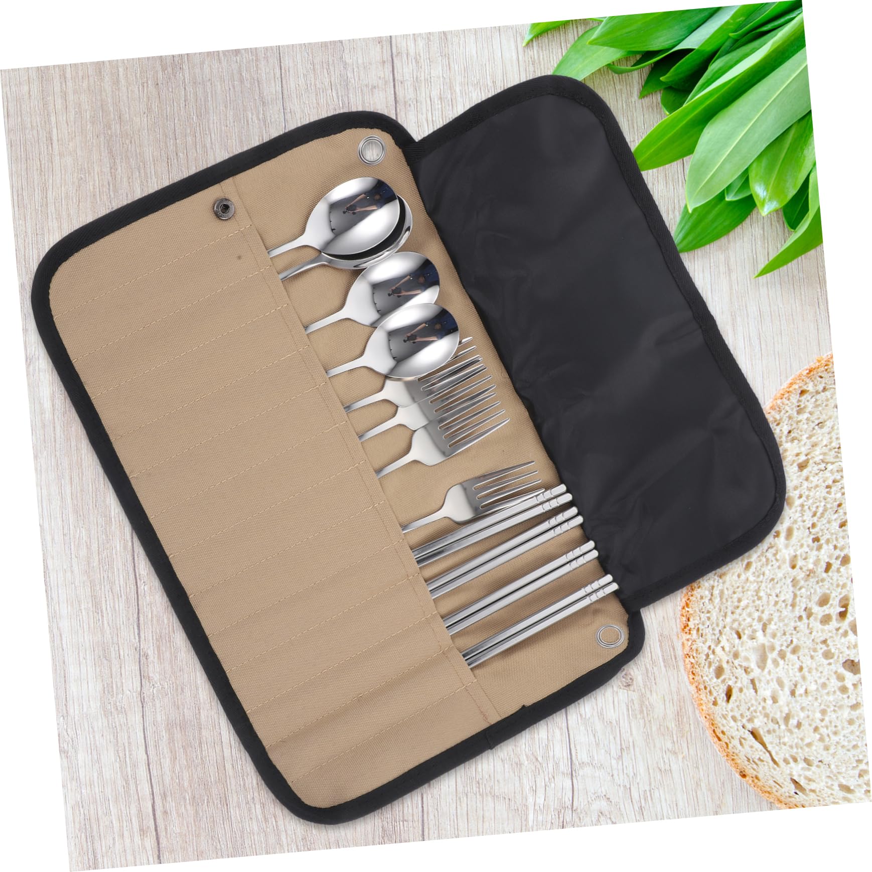 Set Utensili da Campeggio Borsa, Metallo Inossidabile e Nailon, Posate Portatili per Escursioni, Cucina Esterna, Trekking e Picnic