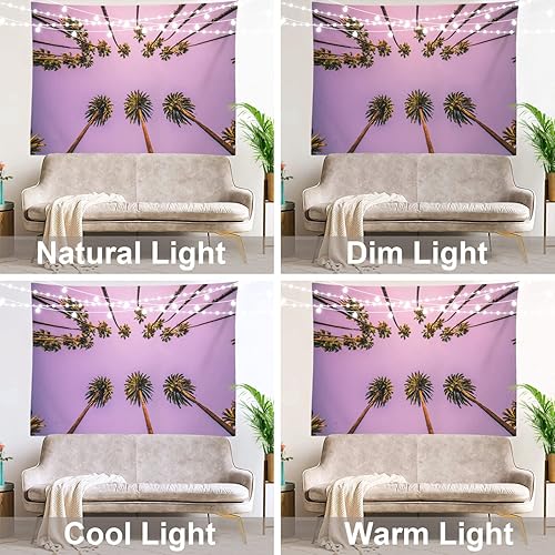 Miniatura 6 de Shrahala Tapiz de palmeras, Los Ángeles, California Playa al atardecer para colgar en la pared, tapiz grande psicodélico, tapiz decorativo para