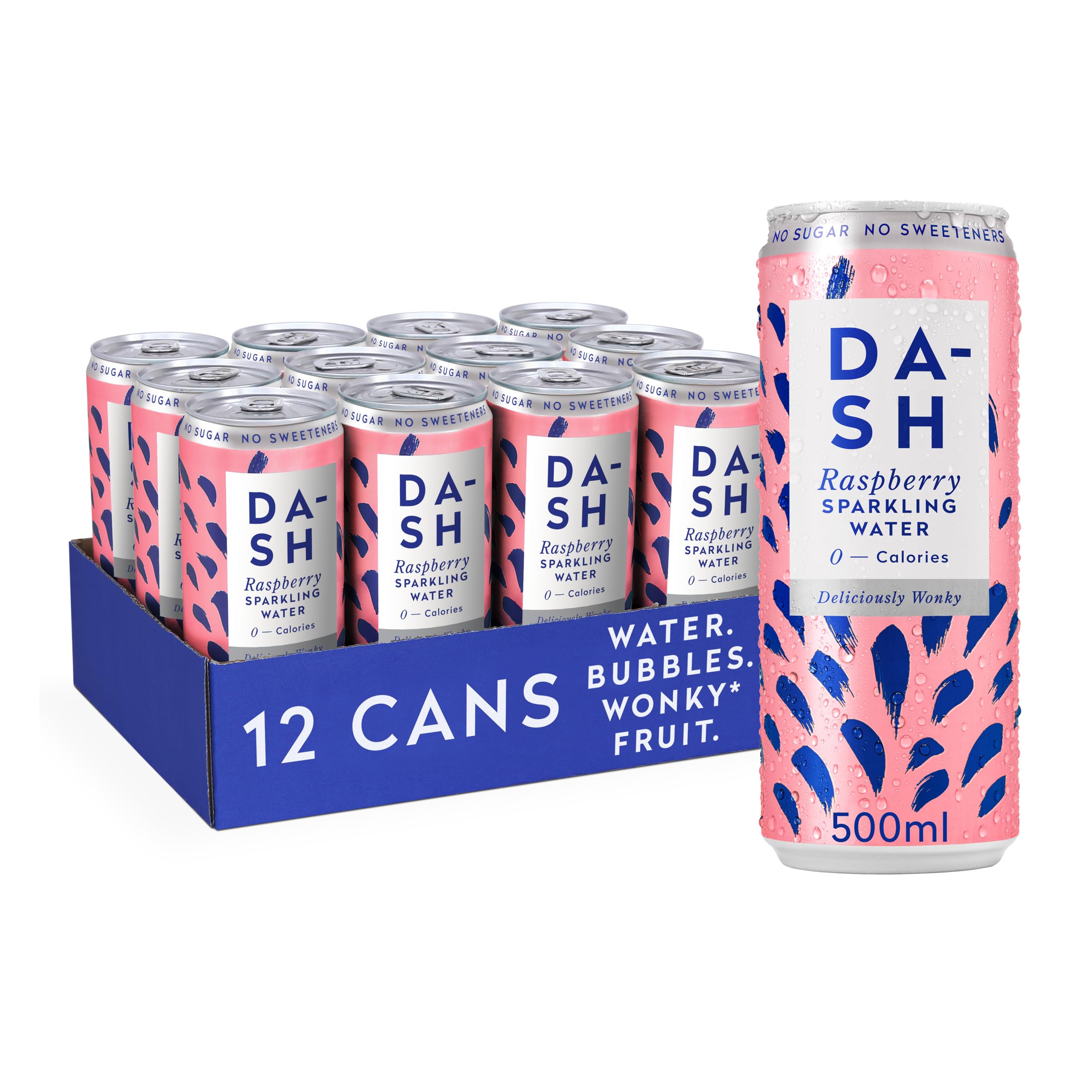 BIG Dash - Raspberry - 12 x 500ml Cans - Flavoured Sparkling Spring Water - NO Sugar, NO Sweetener, NO Calories - Infused with Wonky Fruit