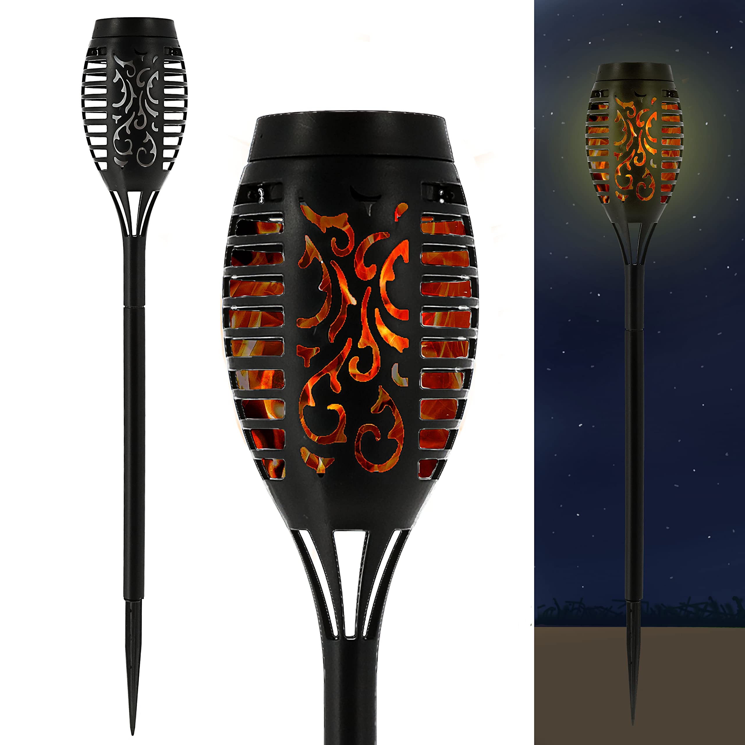 Cepewa LED Solarfackel 12er Set H50 cm Flammeneffekt 7 SMD LEDs Bodenspieß Schwarz
