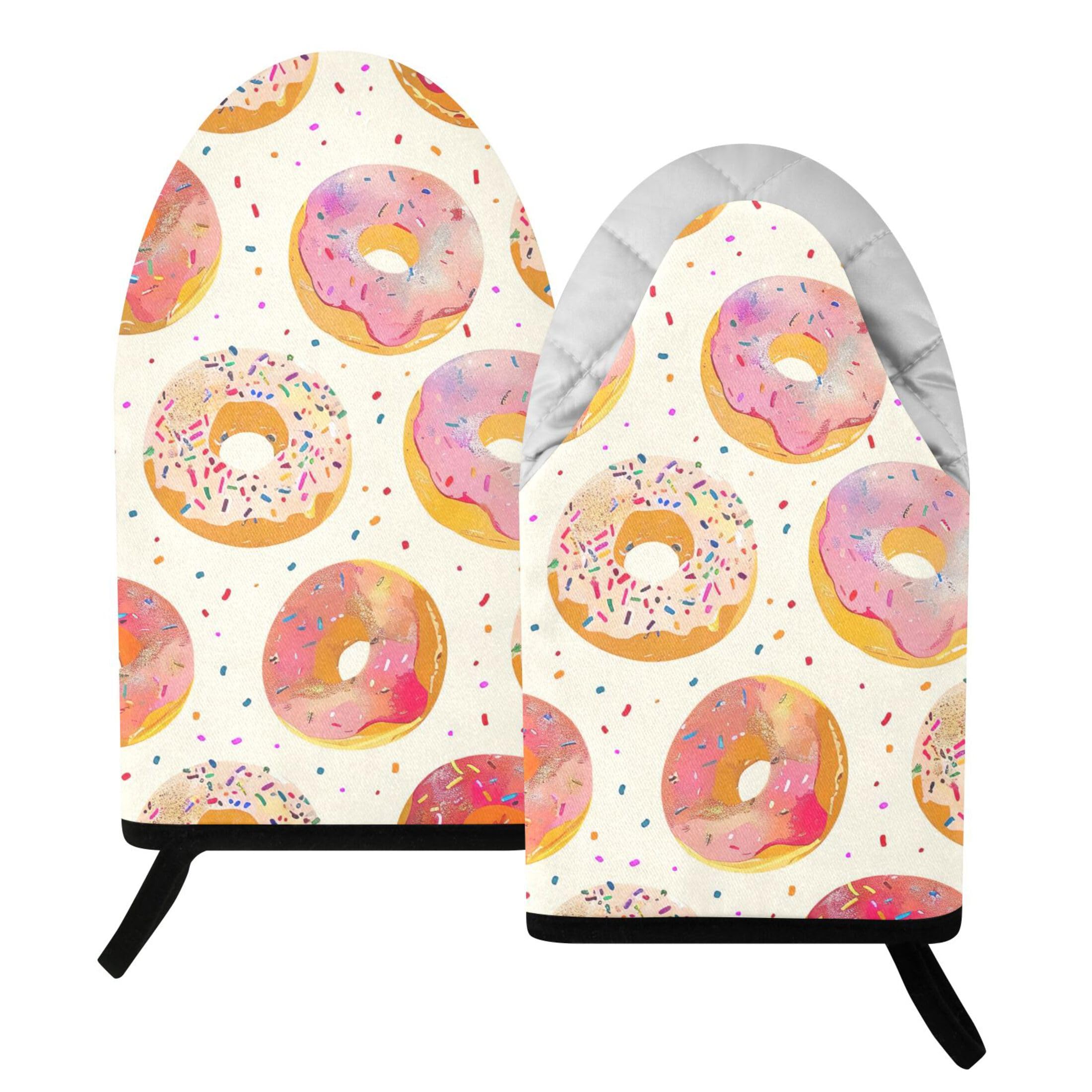 Kutsu Donuts Oven Mitts for Kitchen, Heat Resistant Cotton Oven Gloves for BBQ Baking Cooking, Breathable Kitchen Essentials, 2 pcs